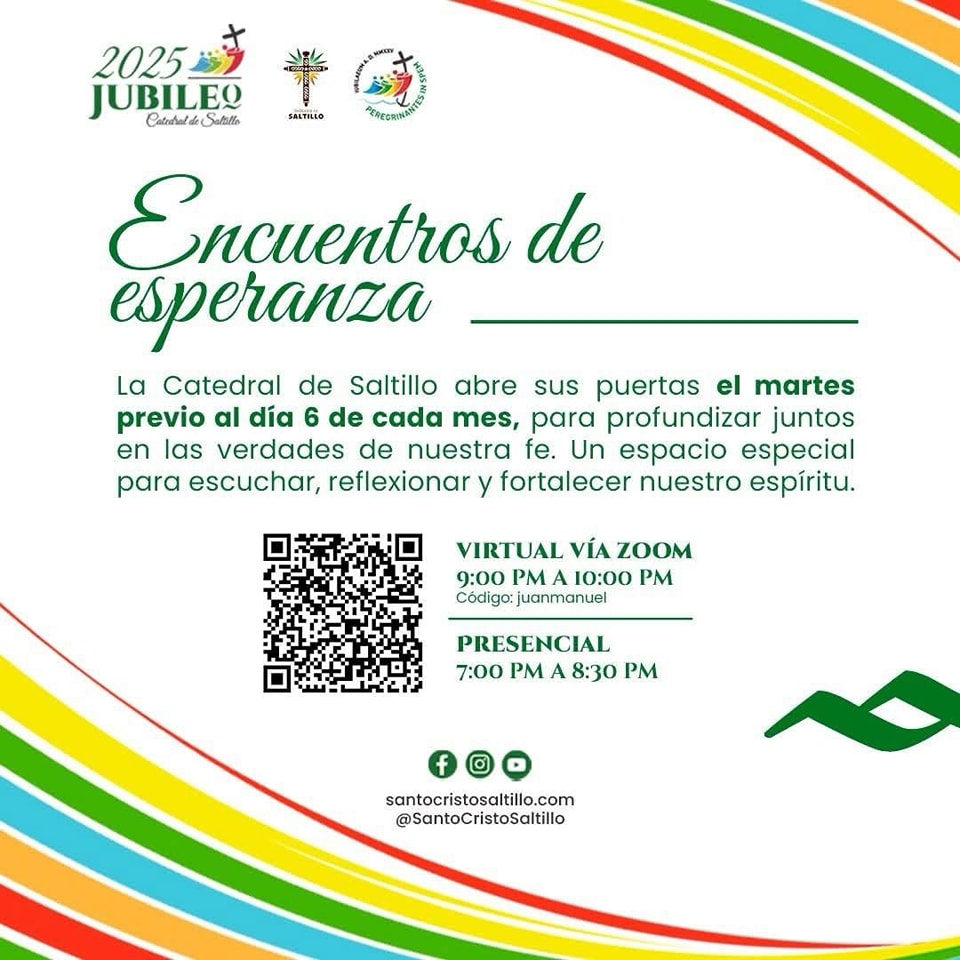 Martes 29 de abril: Encuentros de esperanza a las presencial 7:00pm y a las 9:00pm de forma virtual
